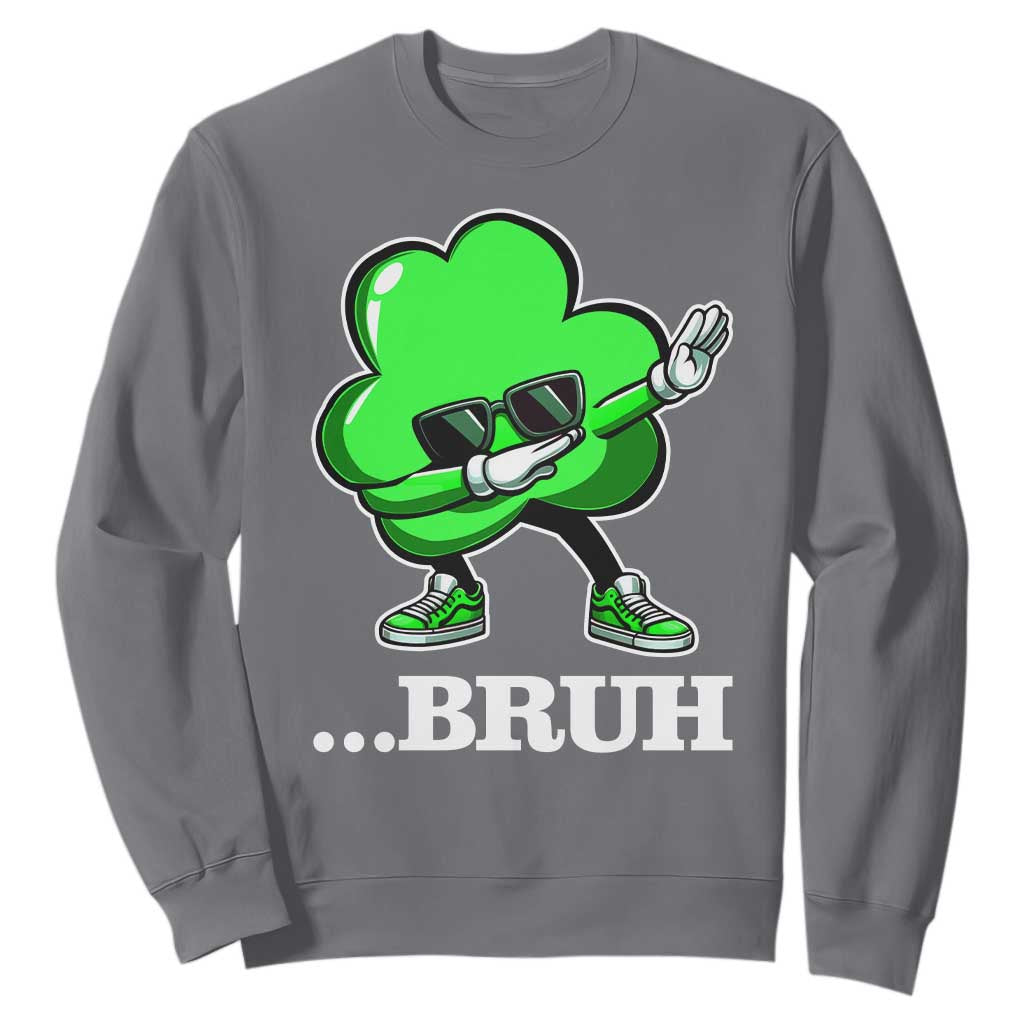 Funny Dabbing Shamrock Sweatshirt Bruh St. Patrick's Day TS02 Charcoal Print Your Wear