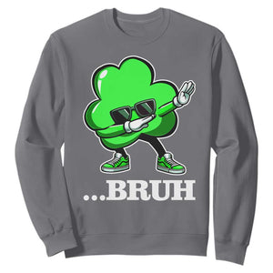 Funny Dabbing Shamrock Sweatshirt Bruh St. Patrick's Day TS02 Charcoal Print Your Wear