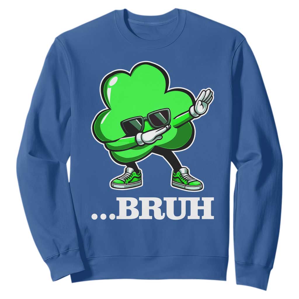 Funny Dabbing Shamrock Sweatshirt Bruh St. Patrick's Day TS02 Royal Blue Print Your Wear