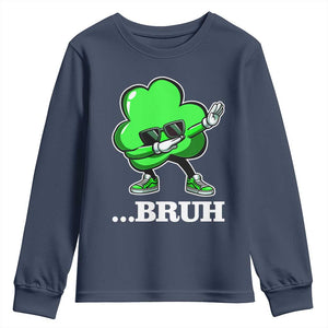 Funny Dabbing Shamrock Youth Sweatshirt Bruh St. Patrick's Day TS02 Navy Print Your Wear