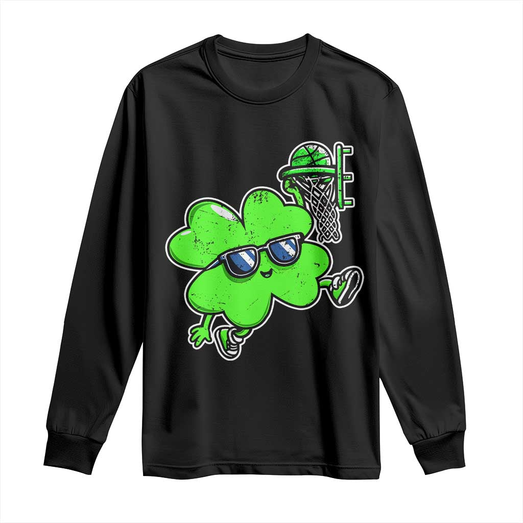 Funny Basketball Shamrock Long Sleeve Shirt Dunking Sports Player St. Patrick's Day TS02 Black Print Your Wear