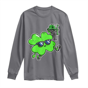 Funny Basketball Shamrock Long Sleeve Shirt Dunking Sports Player St. Patrick's Day TS02 Charcoal Print Your Wear