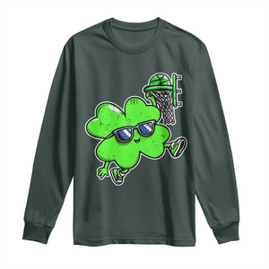 Funny Basketball Shamrock Long Sleeve Shirt Dunking Sports Player St. Patrick's Day TS02 Dark Forest Green Print Your Wear