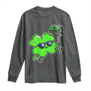 Funny Basketball Shamrock Long Sleeve Shirt Dunking Sports Player St. Patrick's Day TS02 Dark Heather Print Your Wear