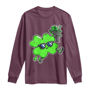 Funny Basketball Shamrock Long Sleeve Shirt Dunking Sports Player St. Patrick's Day TS02 Maroon Print Your Wear