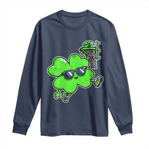 Funny Basketball Shamrock Long Sleeve Shirt Dunking Sports Player St. Patrick's Day TS02 Navy Print Your Wear