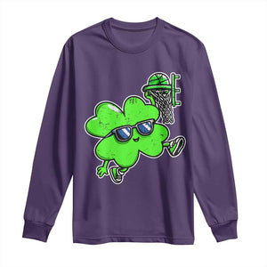 Funny Basketball Shamrock Long Sleeve Shirt Dunking Sports Player St. Patrick's Day TS02 Purple Print Your Wear