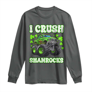 Funny St Patricks Day Monster Truck Long Sleeve Shirt I Crush Shamrocks Retro TS02 Dark Heather Print Your Wear