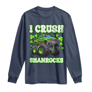 Funny St Patricks Day Monster Truck Long Sleeve Shirt I Crush Shamrocks Retro TS02 Navy Print Your Wear