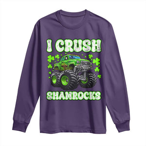 Funny St Patricks Day Monster Truck Long Sleeve Shirt I Crush Shamrocks Retro TS02 Purple Print Your Wear