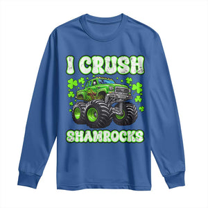 Funny St Patricks Day Monster Truck Long Sleeve Shirt I Crush Shamrocks Retro TS02 Royal Blue Print Your Wear