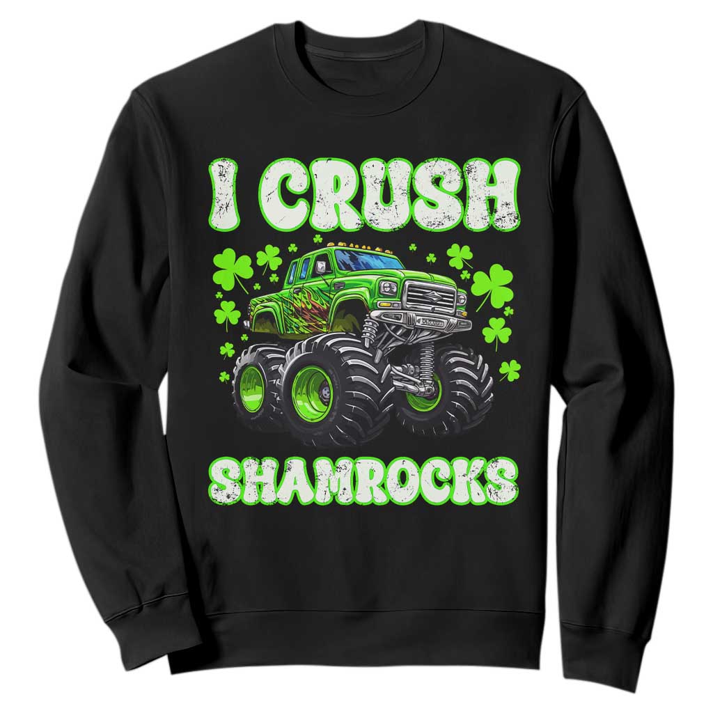 Funny St Patricks Day Monster Truck Sweatshirt I Crush Shamrocks Retro TS02 Black Print Your Wear