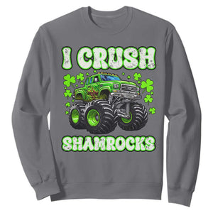 Funny St Patricks Day Monster Truck Sweatshirt I Crush Shamrocks Retro TS02 Charcoal Print Your Wear