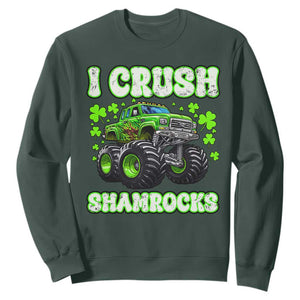 Funny St Patricks Day Monster Truck Sweatshirt I Crush Shamrocks Retro TS02 Dark Forest Green Print Your Wear