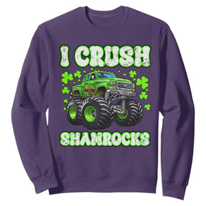 Funny St Patricks Day Monster Truck Sweatshirt I Crush Shamrocks Retro TS02 Purple Print Your Wear