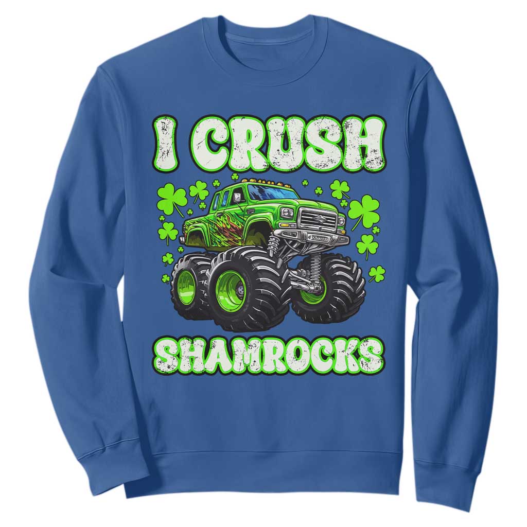 Funny St Patricks Day Monster Truck Sweatshirt I Crush Shamrocks Retro TS02 Royal Blue Print Your Wear