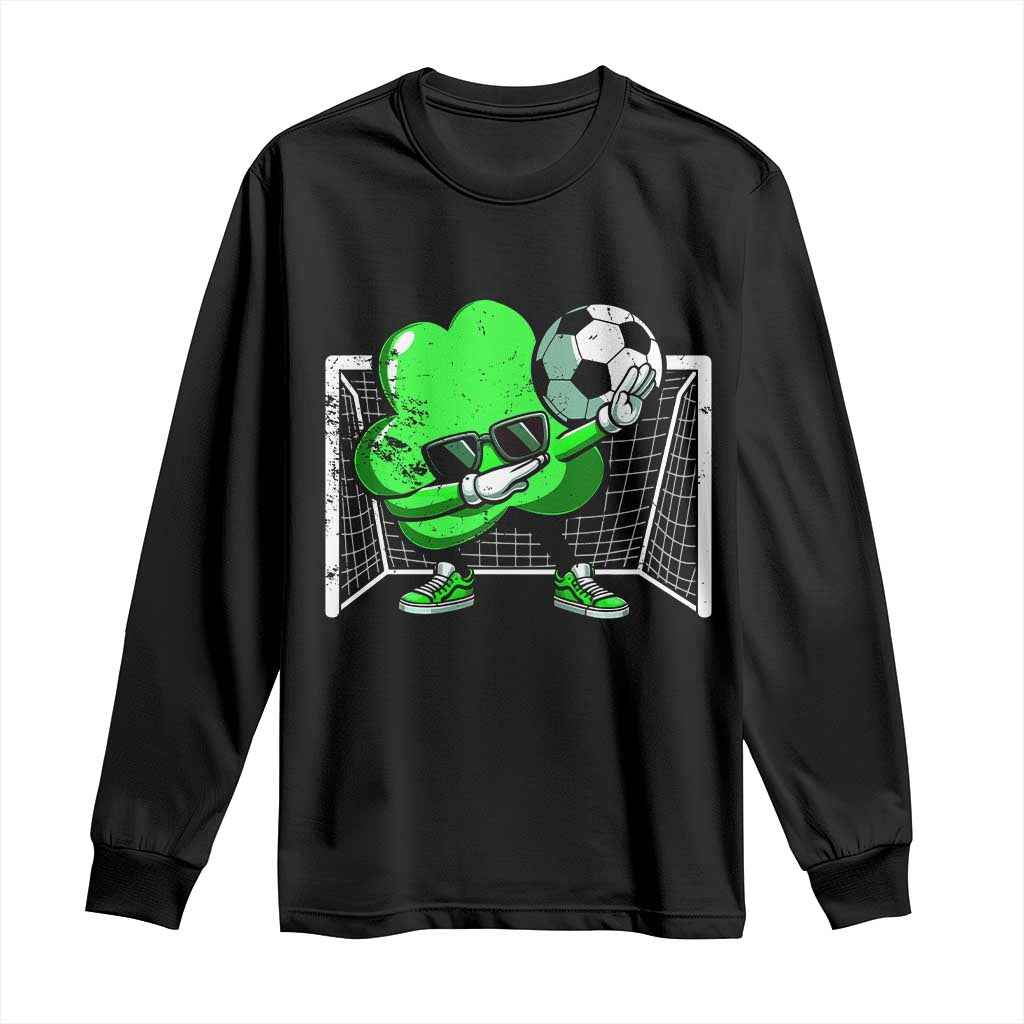 Funny Soccer Shamrock Long Sleeve Shirt Dabbing Player St. Patrick's Day TS02 Black Print Your Wear