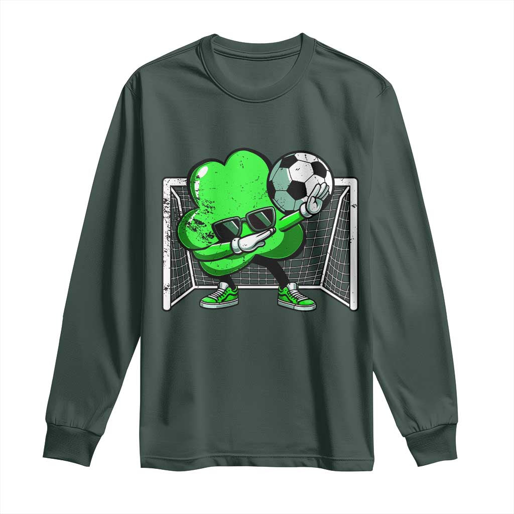 Funny Soccer Shamrock Long Sleeve Shirt Dabbing Player St. Patrick's Day TS02 Dark Forest Green Print Your Wear