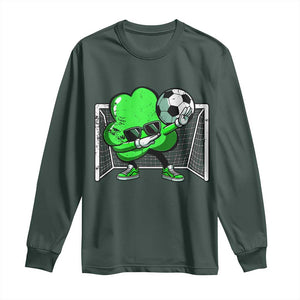 Funny Soccer Shamrock Long Sleeve Shirt Dabbing Player St. Patrick's Day TS02 Dark Forest Green Print Your Wear