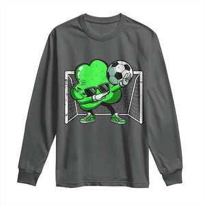 Funny Soccer Shamrock Long Sleeve Shirt Dabbing Player St. Patrick's Day TS02 Dark Heather Print Your Wear