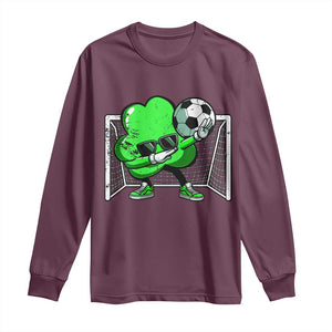 Funny Soccer Shamrock Long Sleeve Shirt Dabbing Player St. Patrick's Day TS02 Maroon Print Your Wear