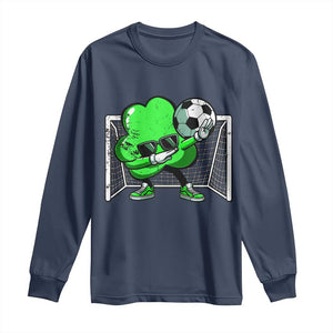 Funny Soccer Shamrock Long Sleeve Shirt Dabbing Player St. Patrick's Day TS02 Navy Print Your Wear