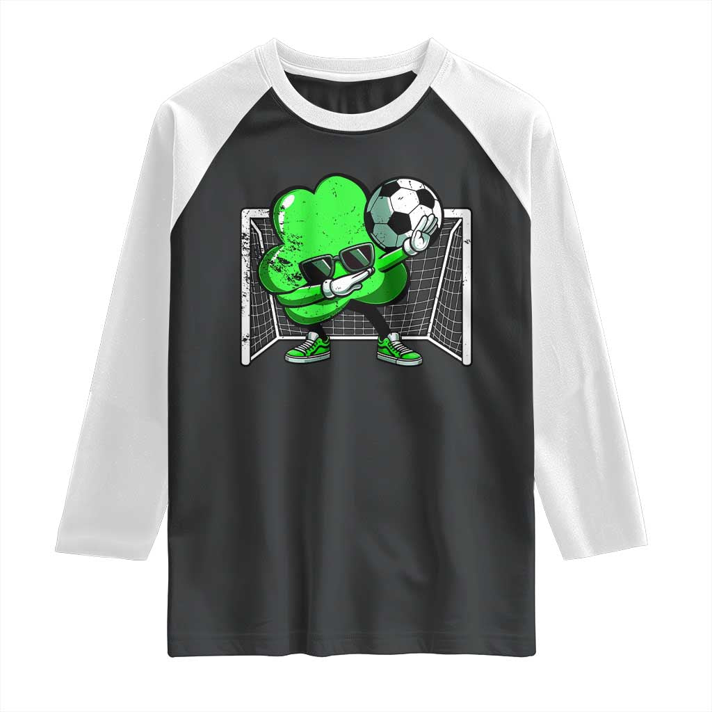 Funny Soccer Shamrock Raglan Shirt Dabbing Player St. Patrick's Day TS02 Black White Print Your Wear