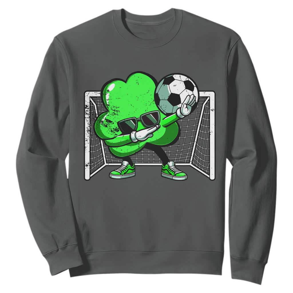 Funny Soccer Shamrock Sweatshirt Dabbing Player St. Patrick's Day TS02 Dark Heather Print Your Wear