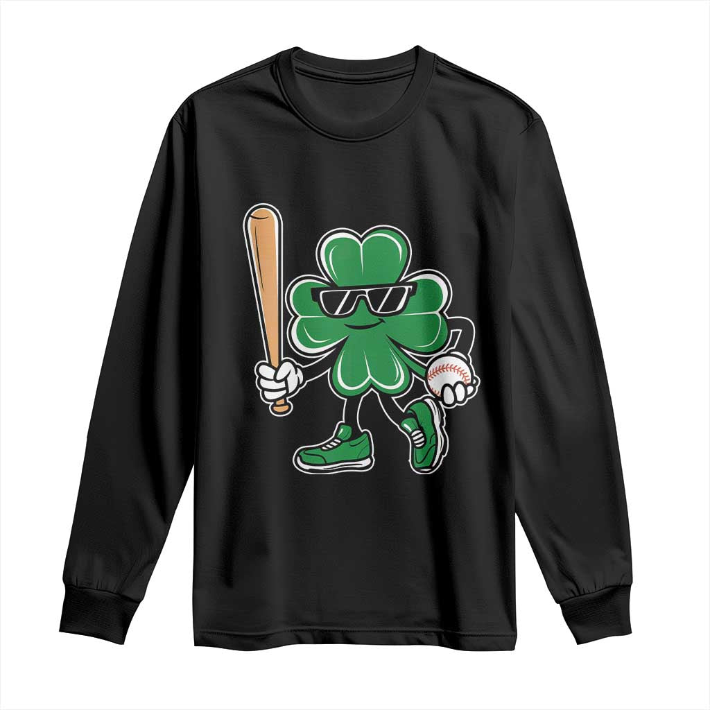 Lucky Baseball Shamrock Long Sleeve Shirt St Patrick's Day T-Ball Sport Lover Gift TS02 Black Print Your Wear