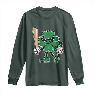 Lucky Baseball Shamrock Long Sleeve Shirt St Patrick's Day T-Ball Sport Lover Gift TS02 Dark Forest Green Print Your Wear