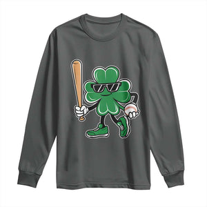 Lucky Baseball Shamrock Long Sleeve Shirt St Patrick's Day T-Ball Sport Lover Gift TS02 Dark Heather Print Your Wear