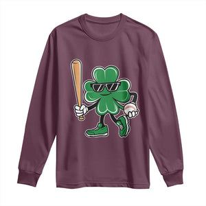 Lucky Baseball Shamrock Long Sleeve Shirt St Patrick's Day T-Ball Sport Lover Gift TS02 Maroon Print Your Wear