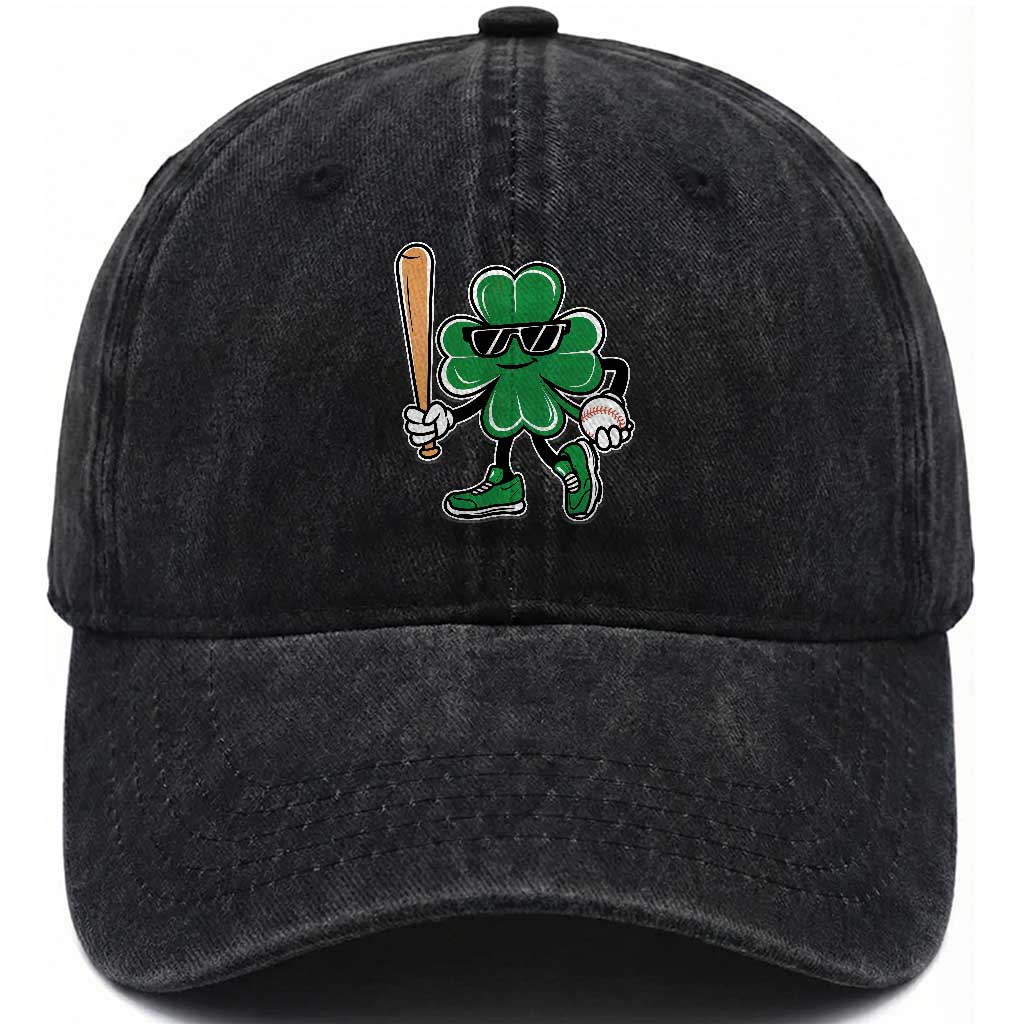 Lucky Baseball Shamrock Washed Cotton Baseball Cap St Patrick's Day T-Ball Sport Lover Gift TS02 Washed Cap Universal Fit Black Print Your Wear
