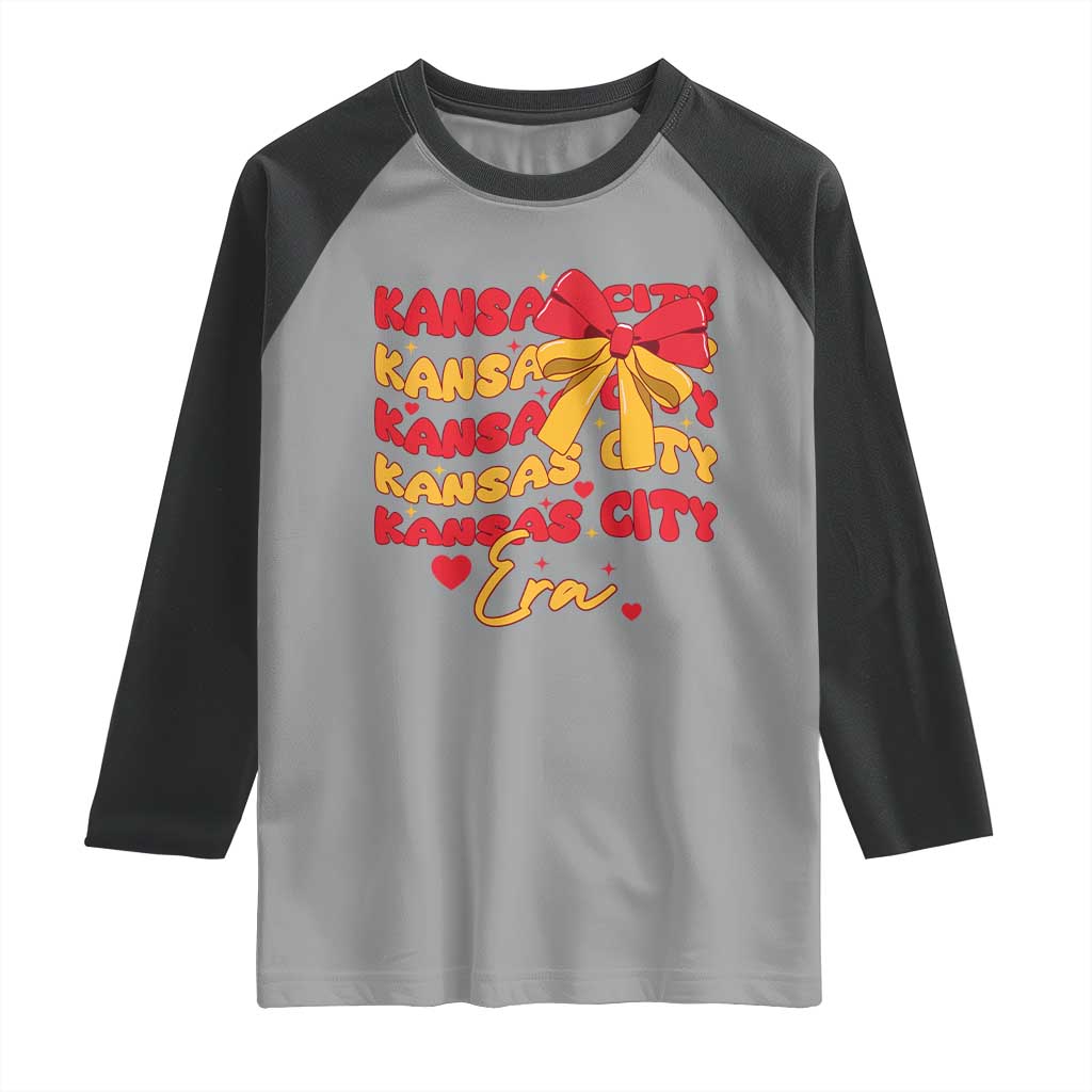Groovy In My Kansas City Era Raglan Shirt Retro Coquette Bow TS02 Sport Gray Black Print Your Wear