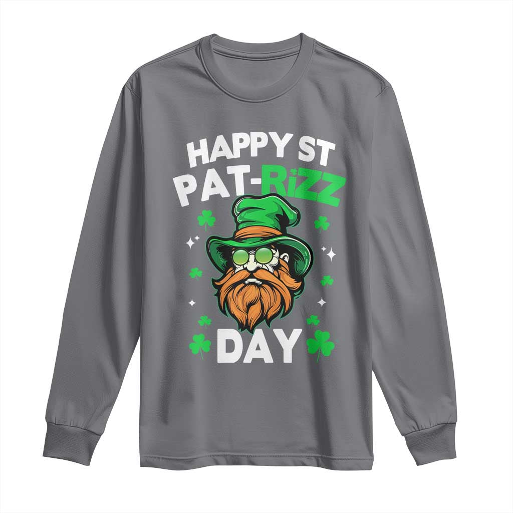 Happy St Pat Rizz Day Long Sleeve Shirt Funny St. Patrick's Day Leprechaun TS02 Charcoal Print Your Wear