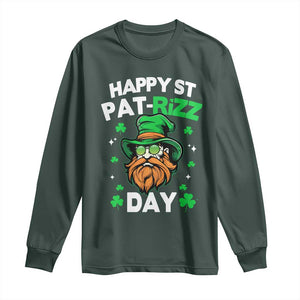 Happy St Pat Rizz Day Long Sleeve Shirt Funny St. Patrick's Day Leprechaun TS02 Dark Forest Green Print Your Wear