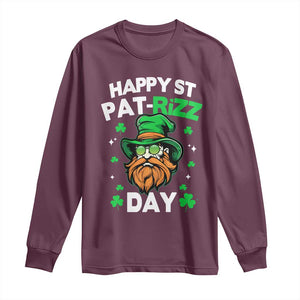 Happy St Pat Rizz Day Long Sleeve Shirt Funny St. Patrick's Day Leprechaun TS02 Maroon Print Your Wear