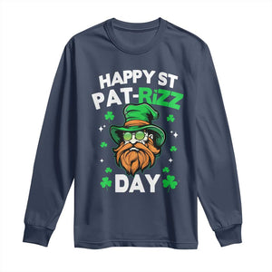 Happy St Pat Rizz Day Long Sleeve Shirt Funny St. Patrick's Day Leprechaun TS02 Navy Print Your Wear