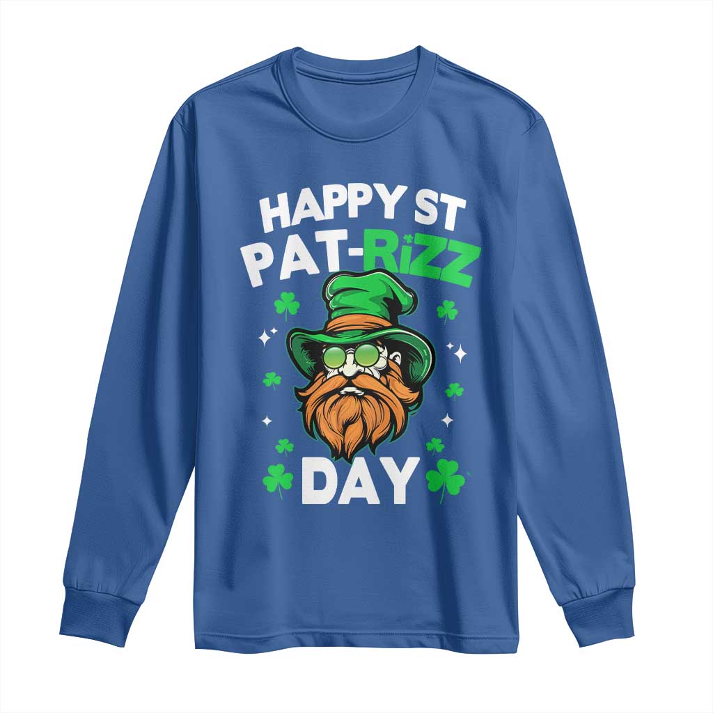 Happy St Pat Rizz Day Long Sleeve Shirt Funny St. Patrick's Day Leprechaun TS02 Royal Blue Print Your Wear