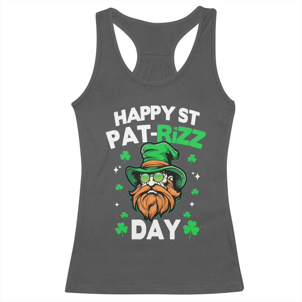 Happy St Pat Rizz Day Racerback Tank Top Funny St. Patrick's Day Leprechaun TS02 Dark Heather Print Your Wear