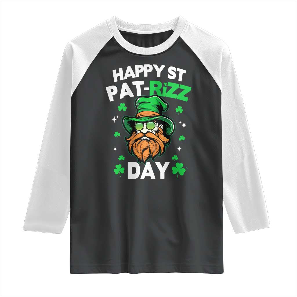 Happy St Pat Rizz Day Raglan Shirt Funny St. Patrick's Day Leprechaun TS02 Black White Print Your Wear