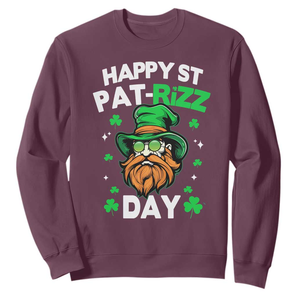 Happy St Pat Rizz Day Sweatshirt Funny St. Patrick's Day Leprechaun TS02 Maroon Print Your Wear
