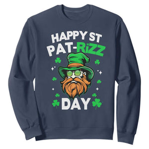 Happy St Pat Rizz Day Sweatshirt Funny St. Patrick's Day Leprechaun TS02 Navy Print Your Wear