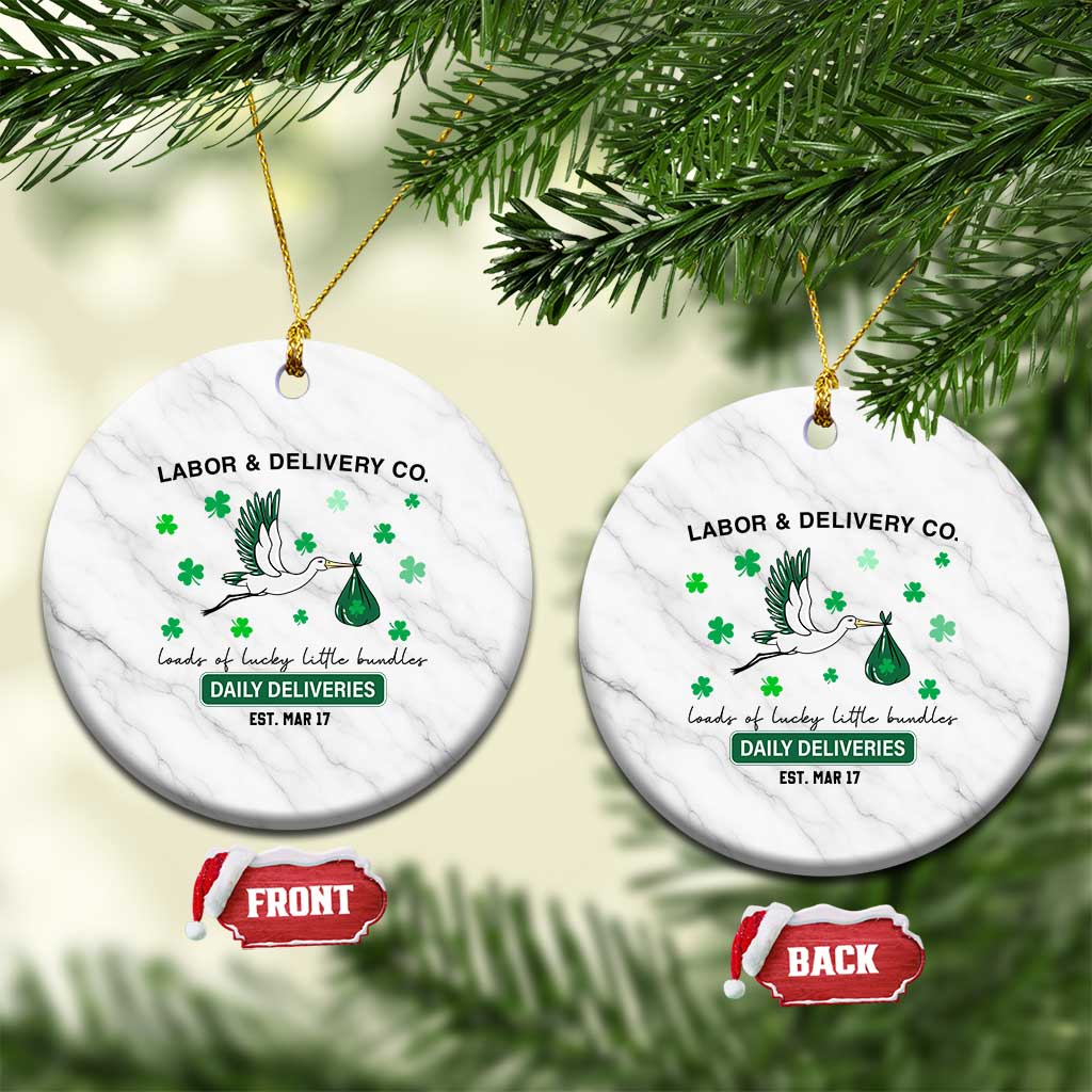 St Patrick's Day Lucky L&D Nurse Ceramic Ornament Labor And Delivery Shamrock TS02 1pc White Marble Print Your Wear