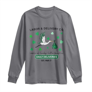 St Patrick's Day Lucky L&D Nurse Long Sleeve Shirt Labor And Delivery Shamrock TS02 Charcoal Print Your Wear