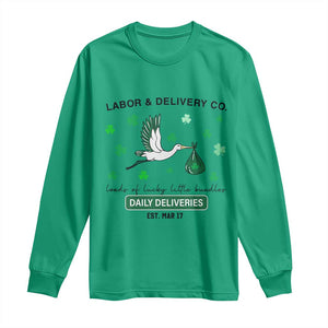 St Patrick's Day Lucky L&D Nurse Long Sleeve Shirt Labor And Delivery Shamrock TS02 Irish Green Print Your Wear