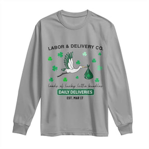 St Patrick's Day Lucky L&D Nurse Long Sleeve Shirt Labor And Delivery Shamrock TS02 Sport Gray Print Your Wear