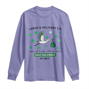 St Patrick's Day Lucky L&D Nurse Long Sleeve Shirt Labor And Delivery Shamrock TS02 Violet Print Your Wear