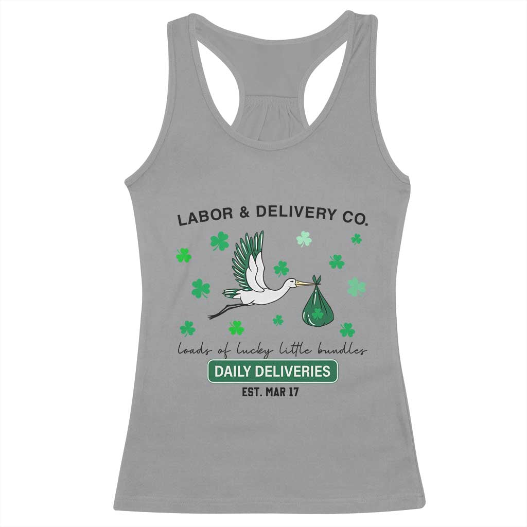 St Patrick's Day Lucky L&D Nurse Racerback Tank Top Labor And Delivery Shamrock TS02 Sport Gray Print Your Wear