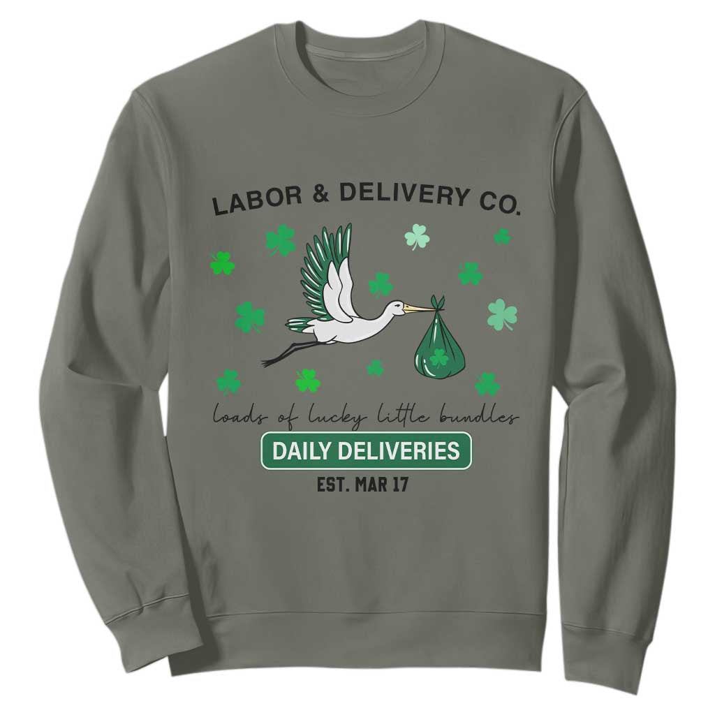 St Patrick's Day Lucky L&D Nurse Sweatshirt Labor And Delivery Shamrock TS02 Military Green Print Your Wear